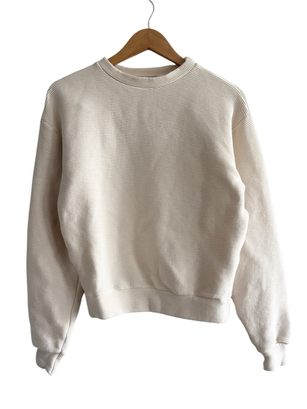 American Apparel Cream Horizontal Ribbed Crewneck Cropped Sweatshirt
